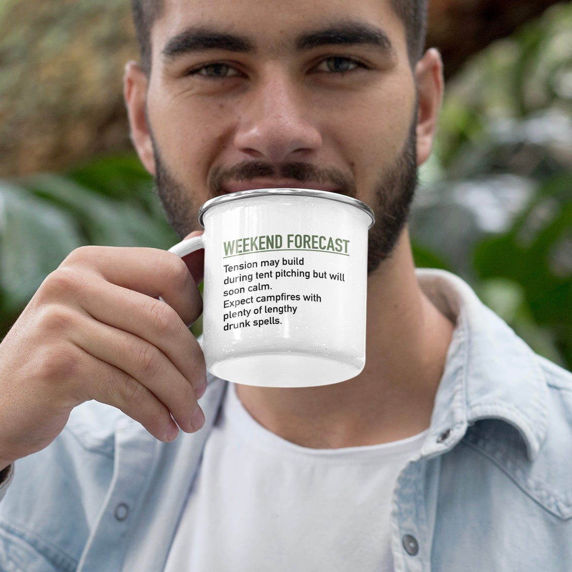 Weekend Forecast Enamel Camping Mug