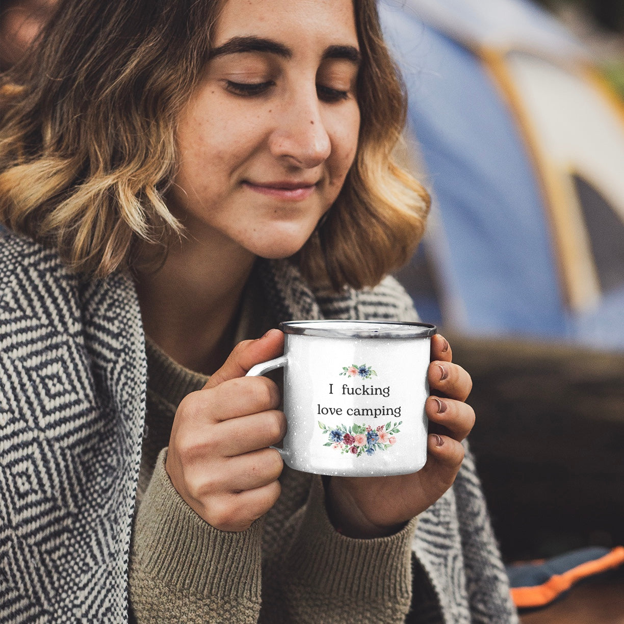 Funny Enamel Camping Mugs for Outdoors - I Love Camping - I Hate Camping