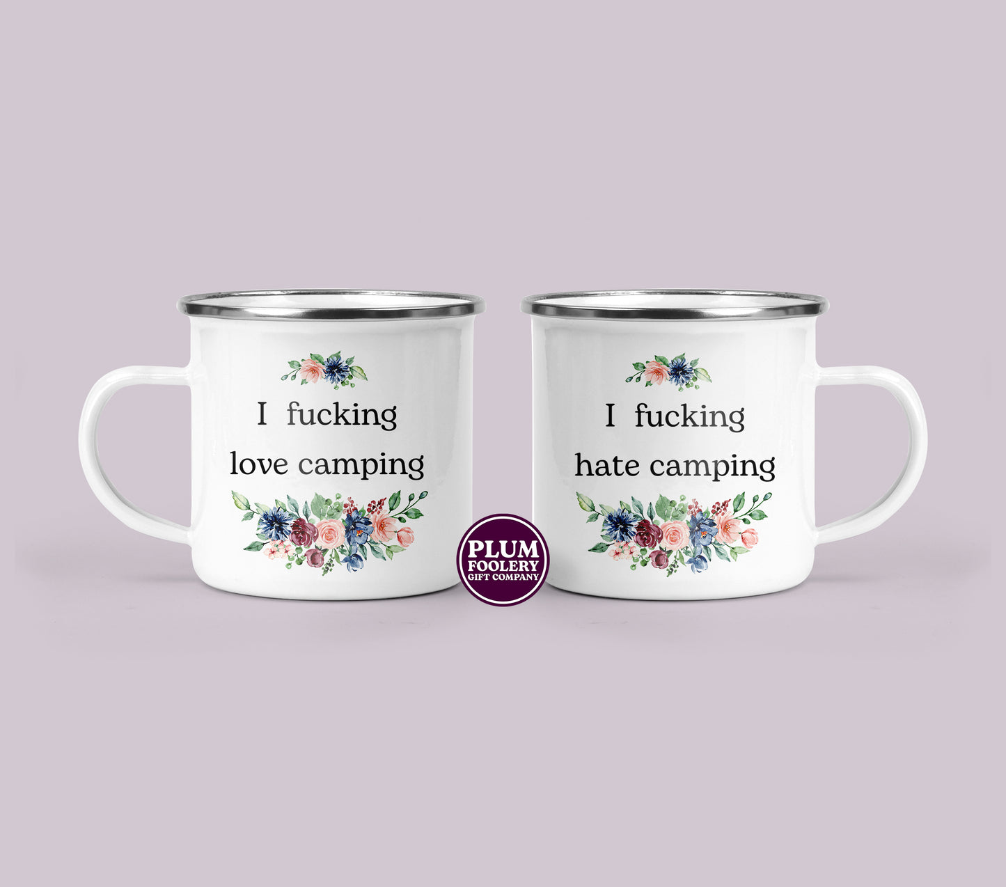 Funny Enamel Camping Mugs for Outdoors - I Love Camping - I Hate Camping